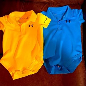 Two under armour 6-9 months Boys dry fit Onesies